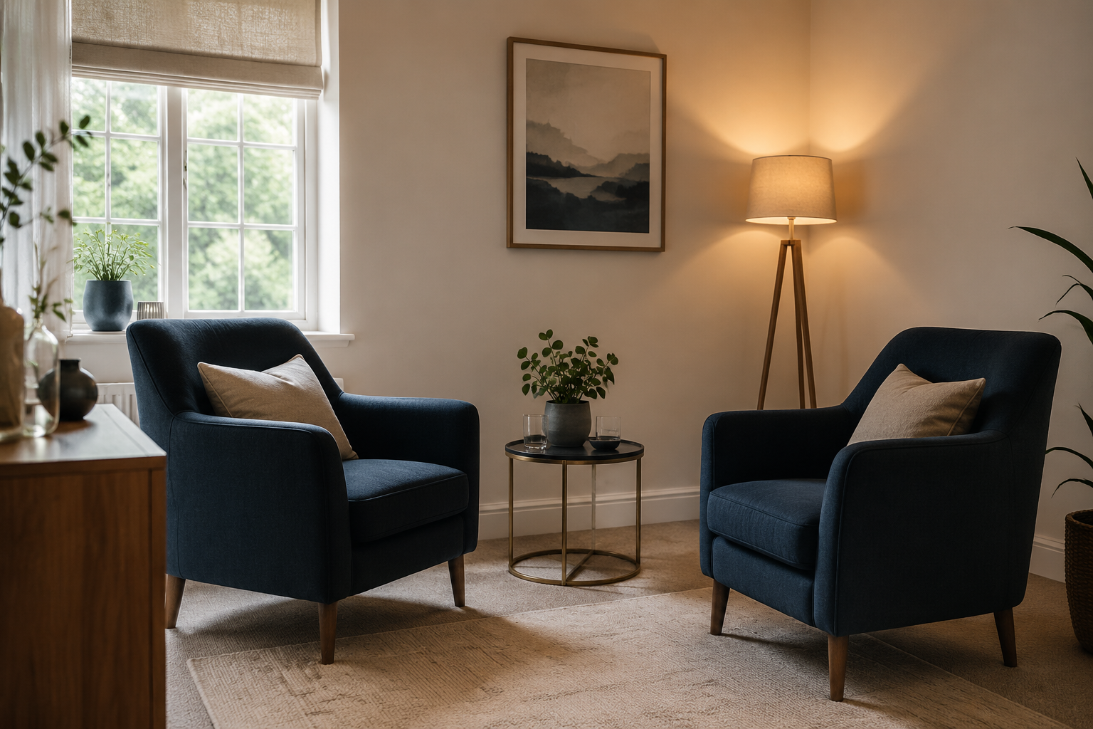 Calm therapy room Calm private therapy consultation room at BWRT Surrey