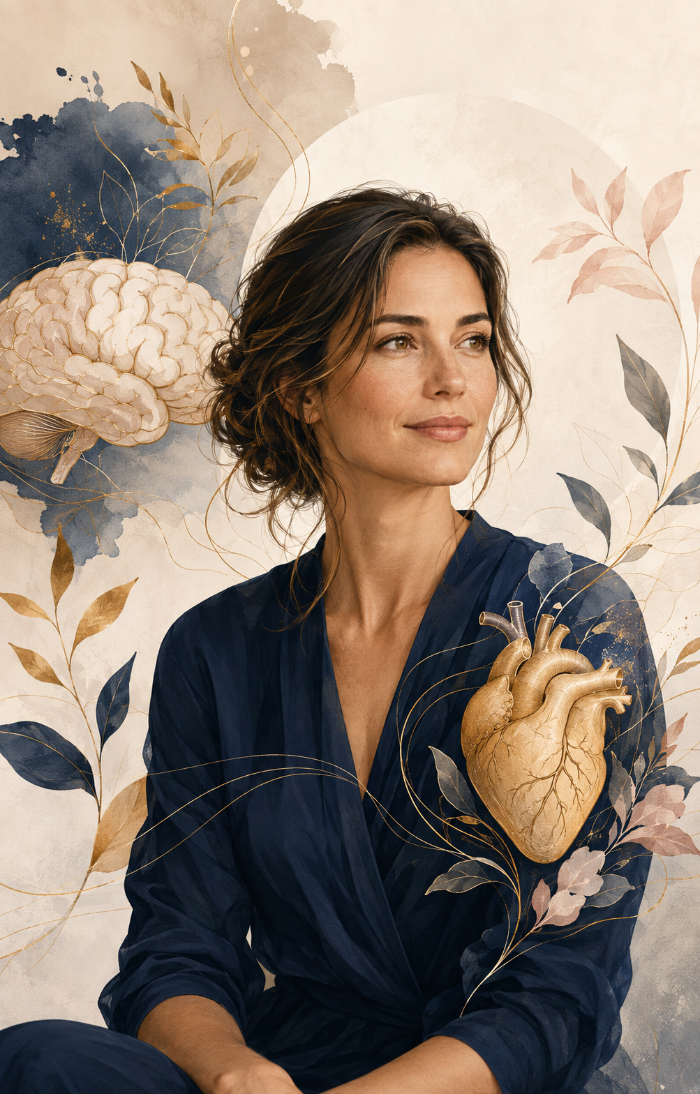 Heart Mind Hope Woman with brain and heart imagery symbolising the connection between mental and emotional wellbeing.